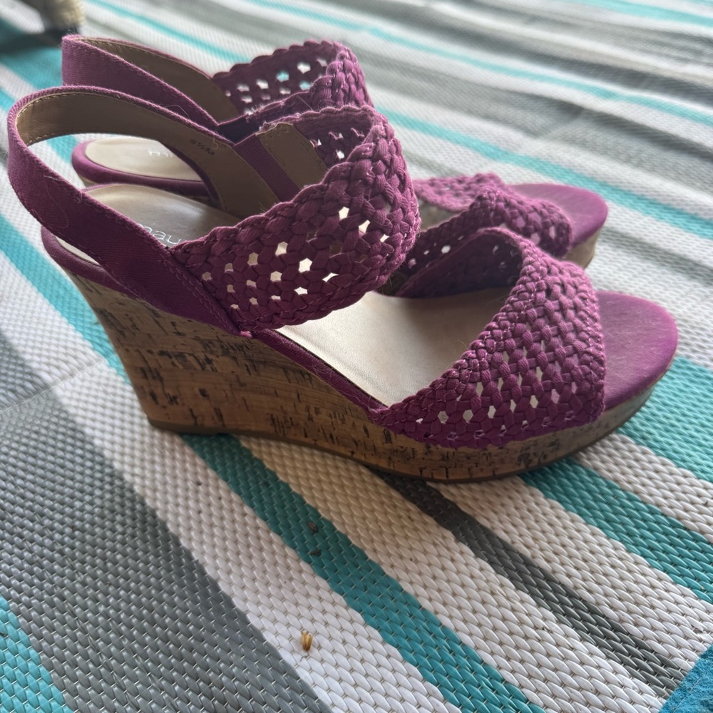 Maurices Maroon Woven Wedge Sandals